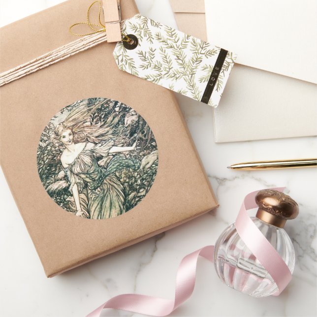 Vintage Illustration von Arthur Rackham Undine Runder Aufkleber (Schenken)