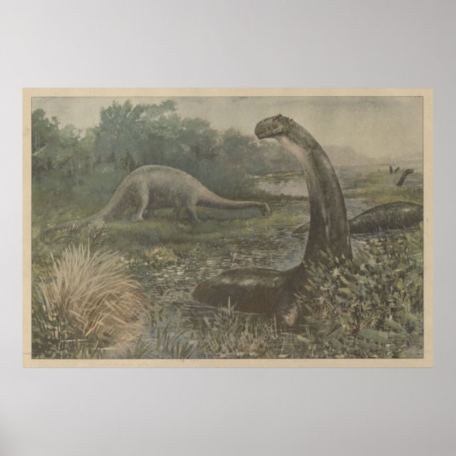 Vintage Illustration von Brachiosaurus-Dinosaurier Poster (Vorne)