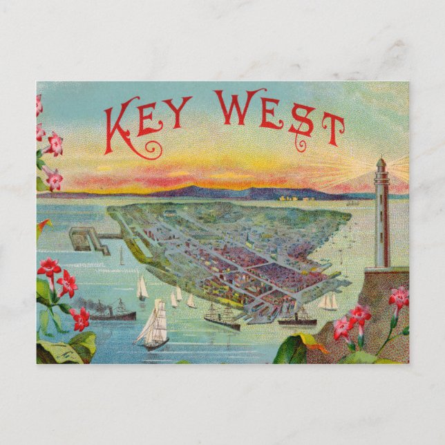 Vintage Illustration von Key West Florida Postkarte (Vorderseite)