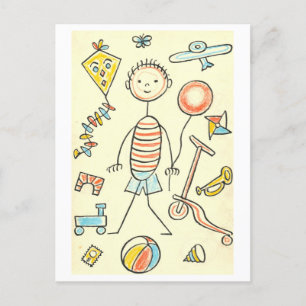 Vintage Illustration von Kinderspielzeug Postkarte