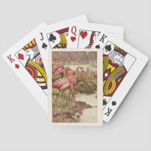 Vintage-Illustration von rosa Flamingos auf Spielk Spielkarten