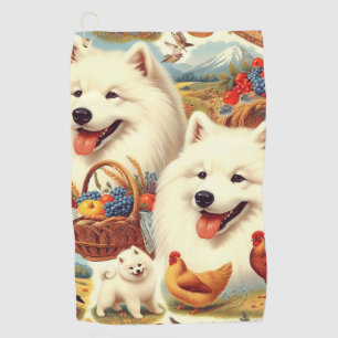 Vintage Illustration von Samoyed Dog Golfhandtuch