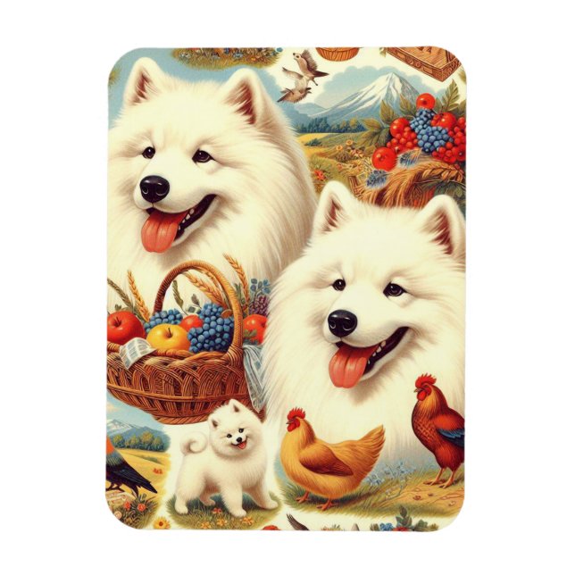 Vintage Illustration von Samoyed Dog Magnet (Vertikal)