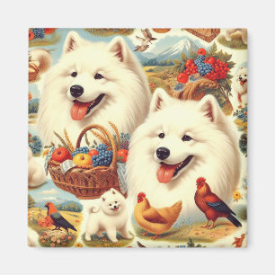 Vintage Illustration von Samoyed Dog Magnet
