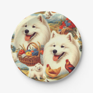 Vintage Illustration von Samoyed Dog Pappteller
