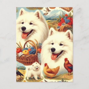 Vintage Illustration von Samoyed Dog Postkarte