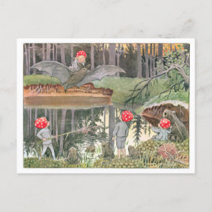 Vintage-Illustration Wald Kinder Elsa Beskow Postkarte