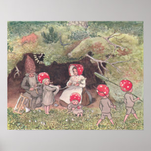 Vintage-Illustration Waldkinder Elsa Beskow  Poster