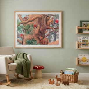 Vintage-Illustration Waldkinder Elsa Beskow Poster