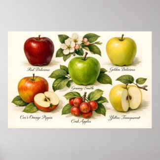 Vintage Illustration with Apple Varieties Poster