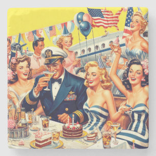 Vintage Illustration zum Party der 50er Jahre Steinuntersetzer