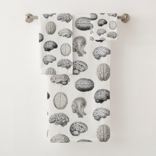 Vintage-Illustrationen der Gehirn Anatomie Biologi Badhandtuch Set