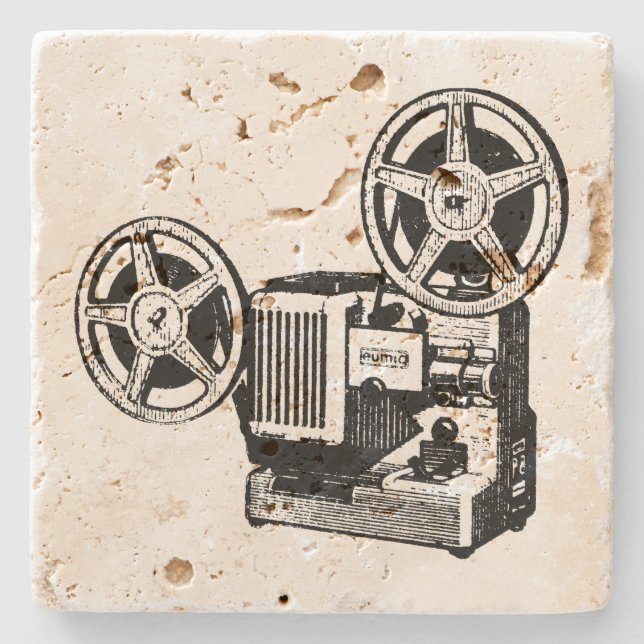 Vintage-Illustrations-Projektor Steinuntersetzer (Vorderseite)