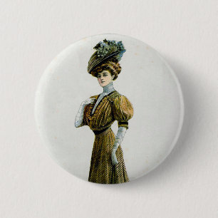 Vintage Illustrationsdame in Traubenhut Button