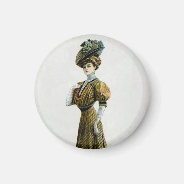 Vintage Illustrationsdame in Traubenhut Magnet (Vorne)