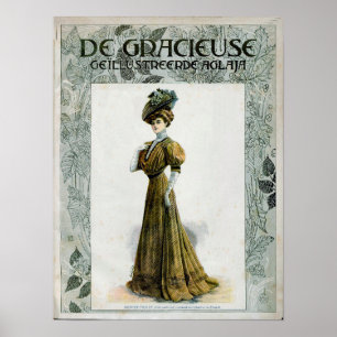 Vintage Illustrationsdame in Traubenhut Poster