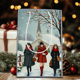 Vintage Illustrationsmenschen, die den KirchenWint Mittlere Geschenktüte