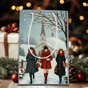 Vintage Illustrationsmenschen, die den KirchenWint Mittlere Geschenktüte