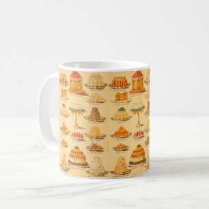 Vintage-Illustrationstafel für Desserts Pfirsichcr Kaffeetasse