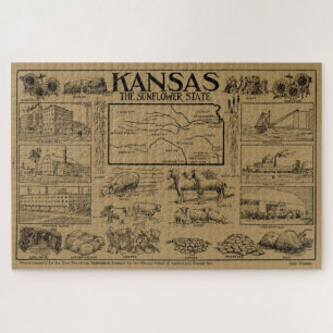Vintage Illustrative Karte von Kansas (1912) - Tan Puzzle