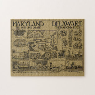 Vintage Illustrative Karte von Maryland und Delawa Puzzle