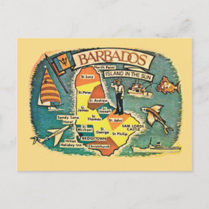 Vintage illustrierte Barbados-Karte Postkarte