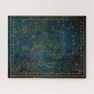 Vintage Illustrierte Dark Blue & Gold Star Karte Puzzle