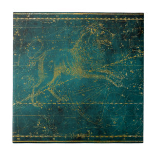 Vintage Illustrierte Green & Gold Lion Star Karte Fliese