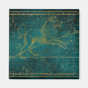 Vintage Illustrierte Green & Gold Lion Star Karte Magnet