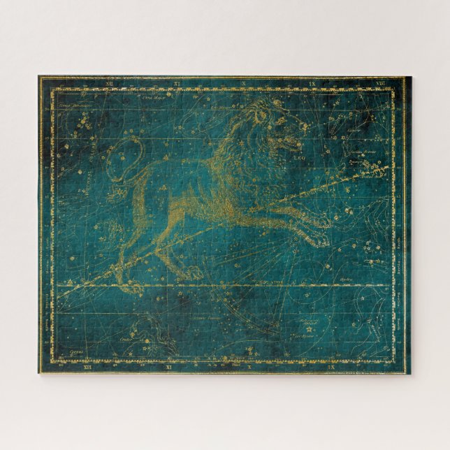 Vintage Illustrierte Green & Gold Lion Star Karte Puzzle (Horizontal)