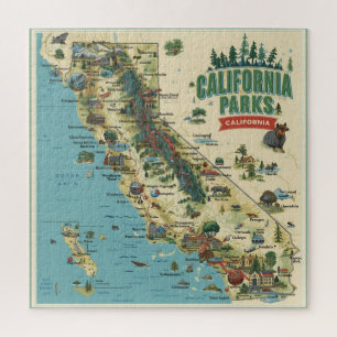 Vintage illustrierte Karte der kalifornischen Park Puzzle