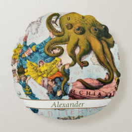 Vintage Illustrierte Karte Mittelmeer Rundes Kissen