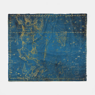 Vintage Illustrierte Mid Blue & Gold Star Karte Fleecedecke