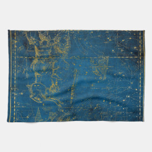 Vintage Illustrierte Mid Blue & Gold Star Karte Geschirrtuch