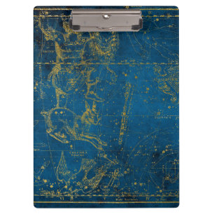 Vintage Illustrierte Mid Blue & Gold Star Karte Klemmbrett