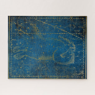 Vintage Illustrierte Mid Blue & Gold Star Karte Puzzle
