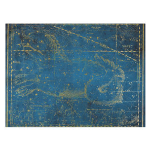 Vintage illustrierte mittelblaue und goldene Stern Tischdecke