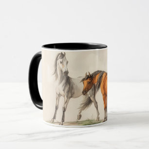 Vintage illustrierte Pferde Kunst Tasse Becher