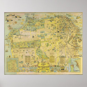 Vintage illustrierte San Francisco Karte 1970 Post Poster