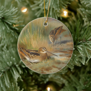 Vintage, illustrierte Schnepfvögel, Vögel Keramik Ornament