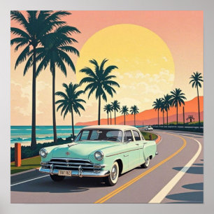Vintage im Retro-Stil auf einer Küstenstraße Poster