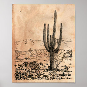Vintage Image Desert Cactus Tea Gestaltetes Papier Poster