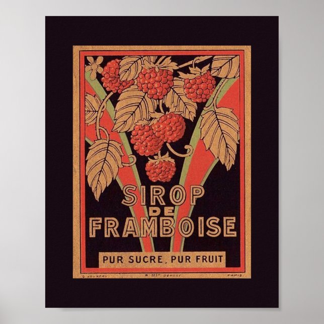 Vintage Image French RASPBERRY SYRUP Label POSTER (Vorne)