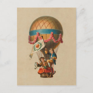 Vintage Image Heart Flag Hot Air Ballon Postkarte