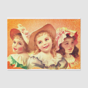 Vintage Image of Three Young Girls on Gift Tissue Seidenpapier