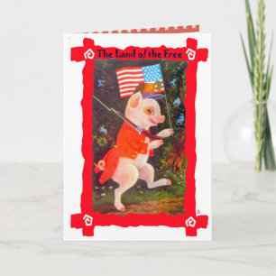 Vintage image, Patriotic pig Karte