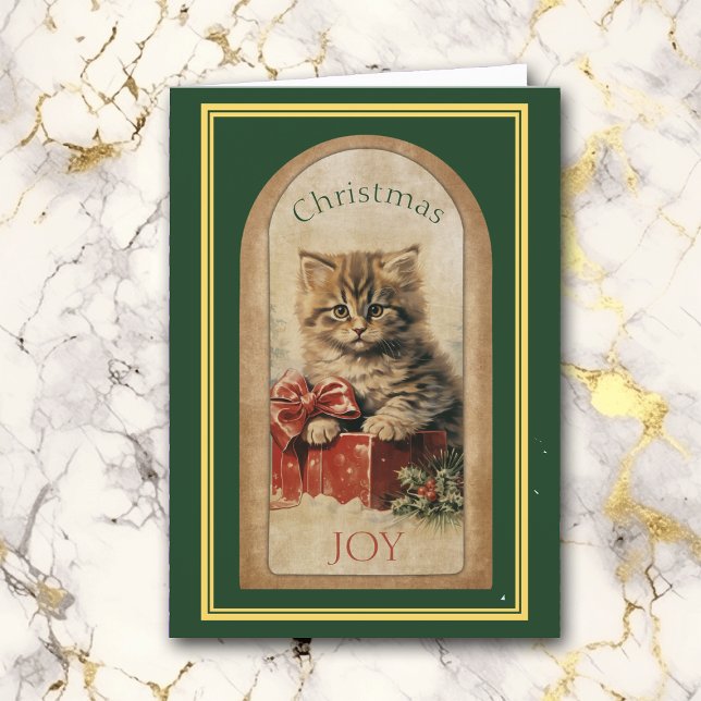 Vintage Image Tabby Kitten Weihnachtsgeschenk Karte (Von Creator hochgeladen)