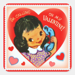 Vintage Image Valentine Little Girl Stickers