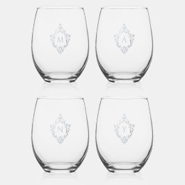 Vintage Imitat Silver Wappen Gray Monogram Initial Weinglas Ohne Stiel