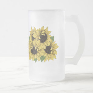 Vintage Imitate Aquarellfarben Sonnenblumen Bouque Mattglas Bierglas